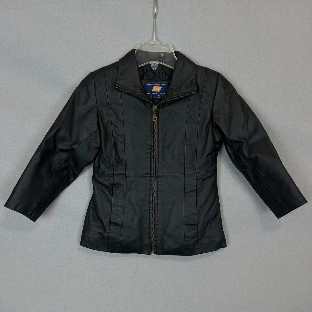 Nicky Jay Kids Genuine Leather Jacket Black Size M 5/6 Zip Up Moto Biker Girls